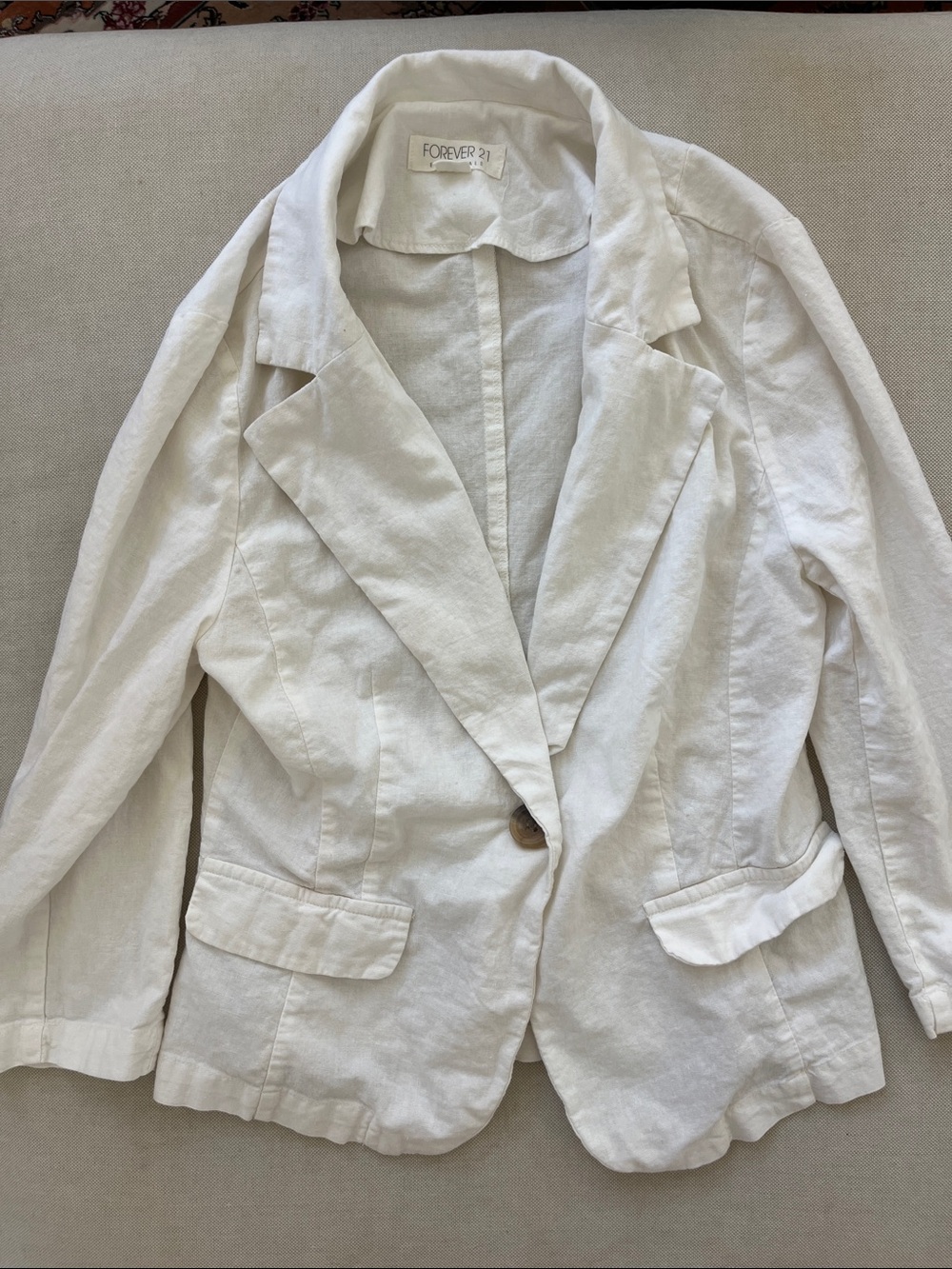 Forever 21 White Linen-Blend Single-Button Blazer